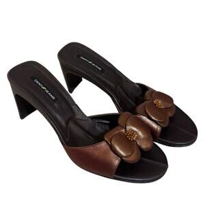 Vintage Y2K Women's Size 8 DKNY Jeans Brown & Black Flower Block Heel Mule